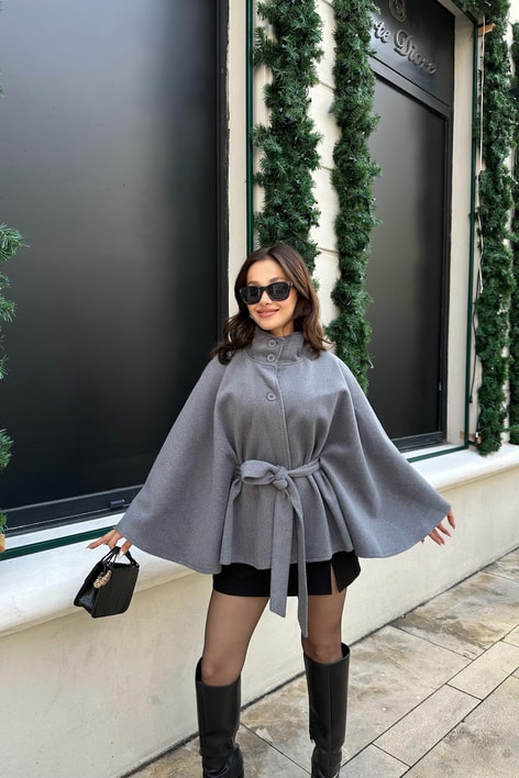 Zikzak Kuşaklı Panço Antrasit