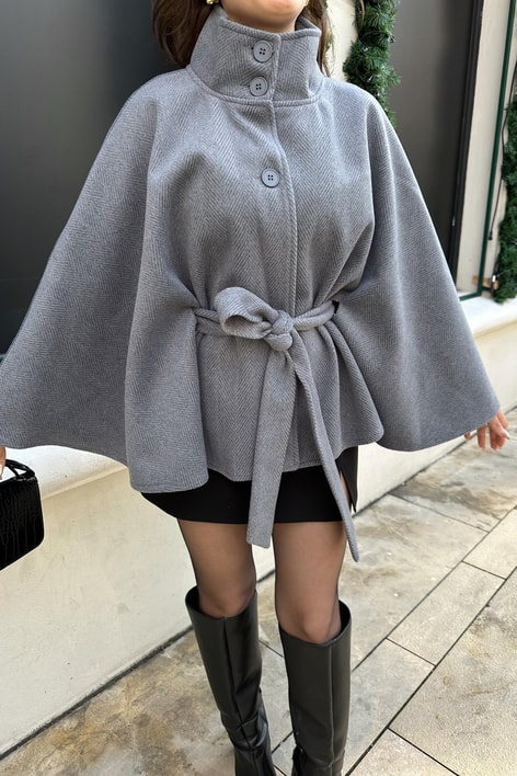 Zikzak Kuşaklı Panço Antrasit