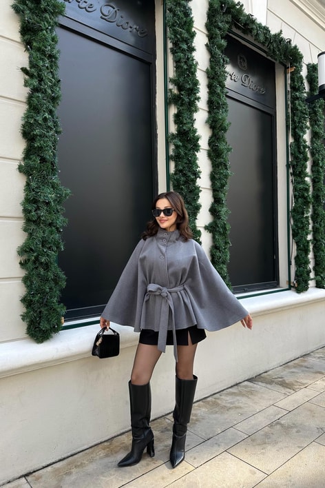 Zikzak Kuşaklı Panço Antrasit