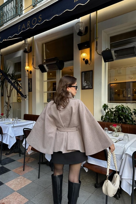 Zikzak Kuşaklı Panço Kahve