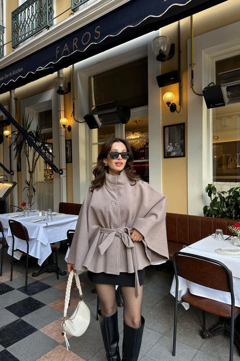 Zikzak Kuşaklı Panço Kahve