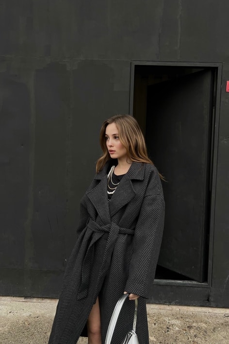 Zikzak Oversize Maxi Kaban Antrasit