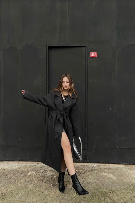 Zikzak Oversize Maxi Kaban Antrasit