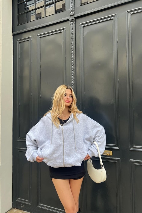 Kanguru Cep Kapüşonlu Hırka Gri