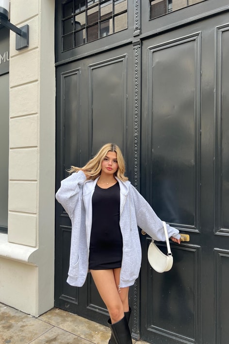 Kanguru Cep Kapüşonlu Hırka Gri