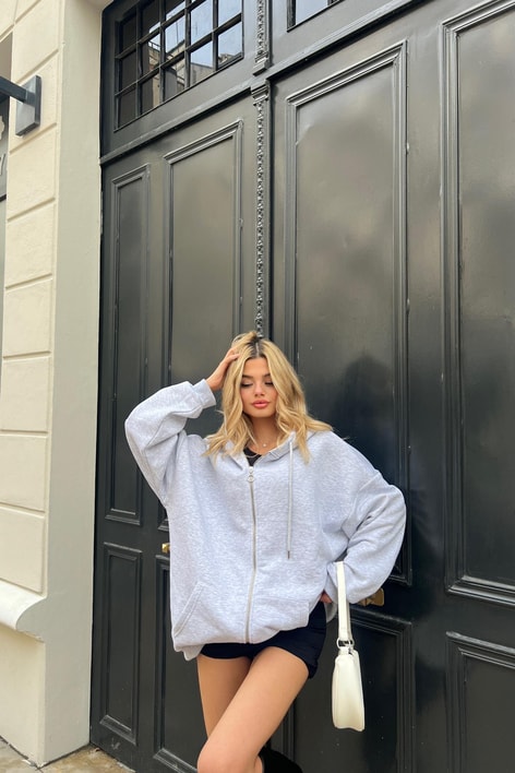 Kanguru Cep Kapüşonlu Hırka Gri