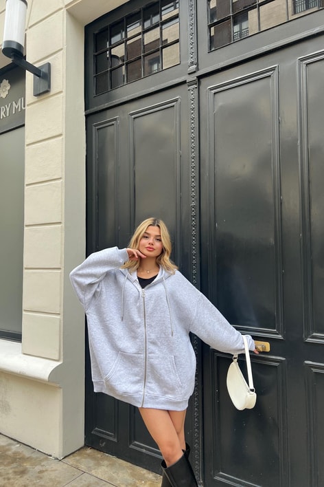 Kanguru Cep Kapüşonlu Hırka Gri