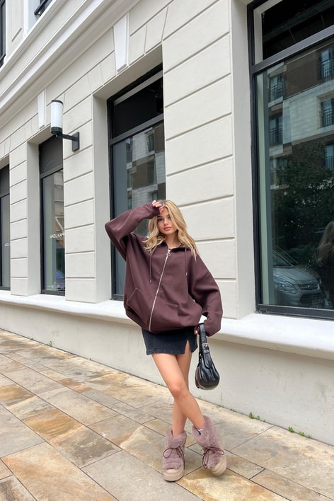 Kanguru Cep Kapüşonlu Hırka Kahve