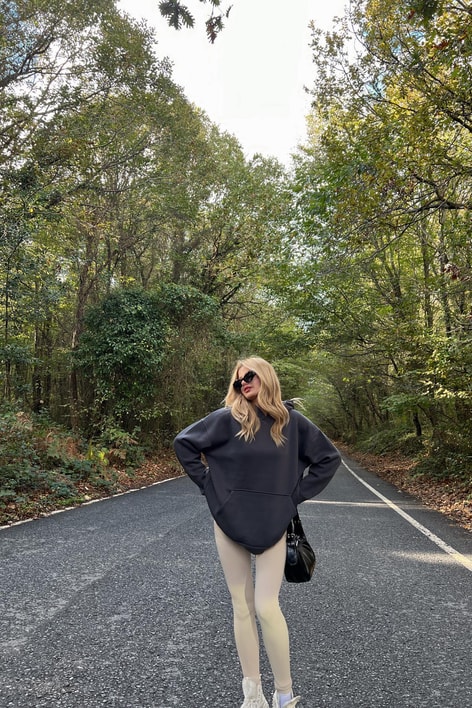 Kanguru Cepli Kapüşonlu Sweatshirt Antrasit