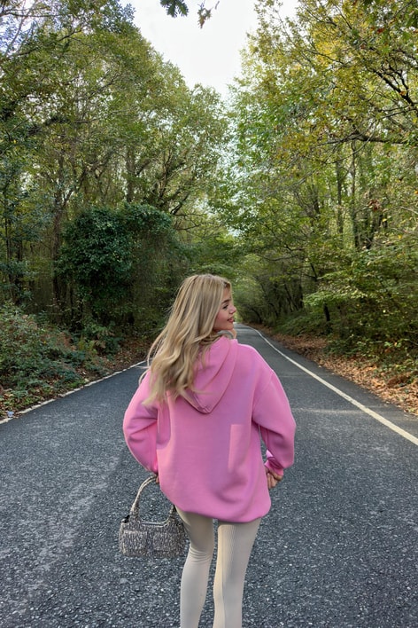 Kanguru Cepli Kapüşonlu Sweatshirt Pembe