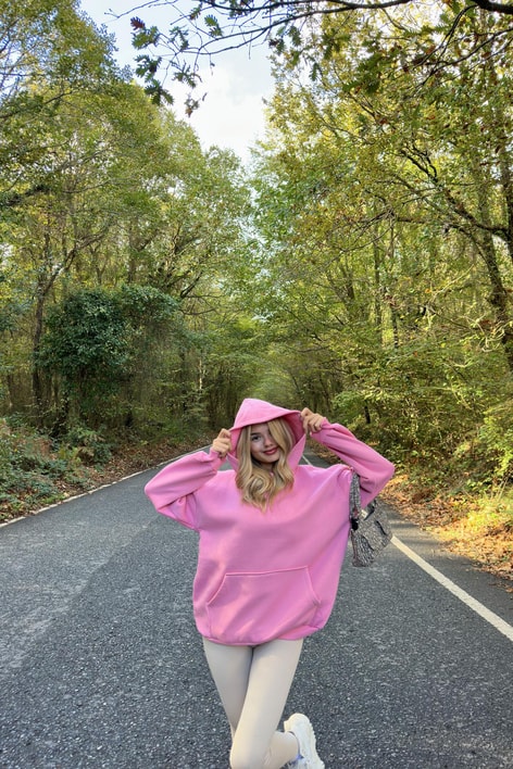 Kanguru Cepli Kapüşonlu Sweatshirt Pembe