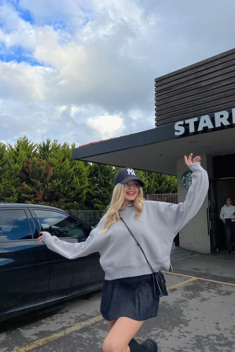 Kapüşonlu Crop Sweatshirt Füme