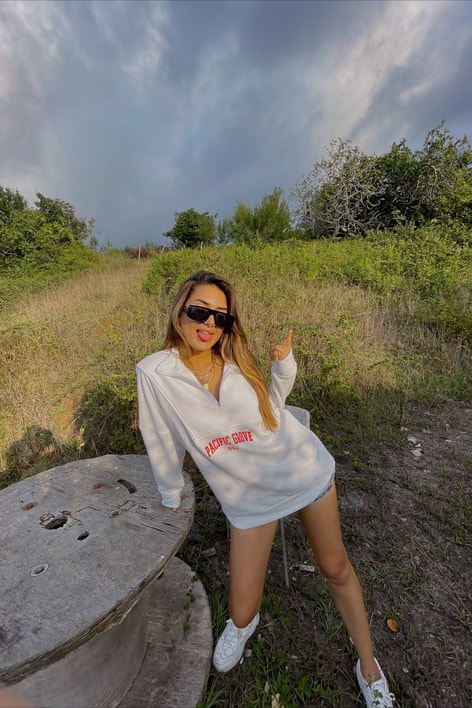 Zip Detay Pasific Sweatshirt Beyaz