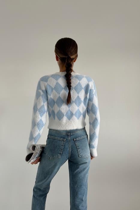 Baklava Desen Yumoş Kazak Mavi