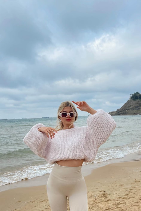 Balon Kol Kılçıl Kazak Açık Pembe