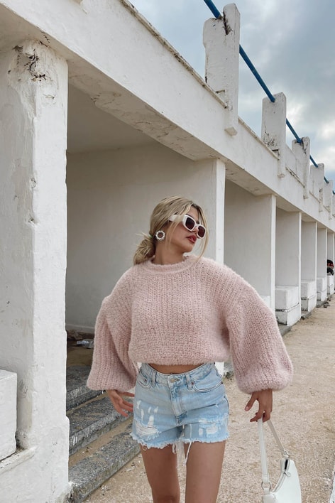 Balon Kol Kılçıl Kazak Pudra