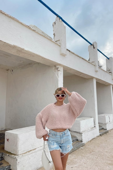 Balon Kol Kılçıl Kazak Pudra