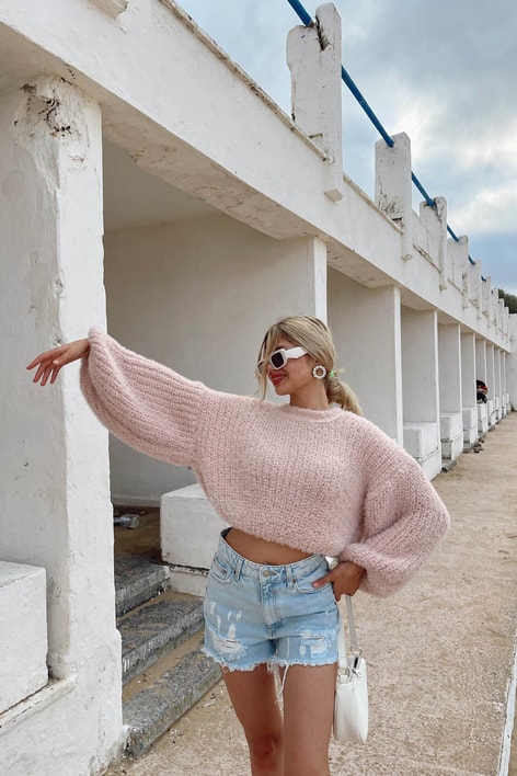 Balon Kol Kılçıl Kazak Pudra