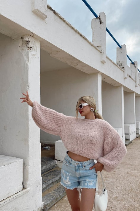 Balon Kol Kılçıl Kazak Pudra