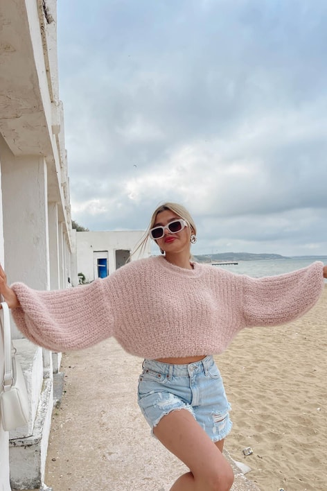 Balon Kol Kılçıl Kazak Pudra