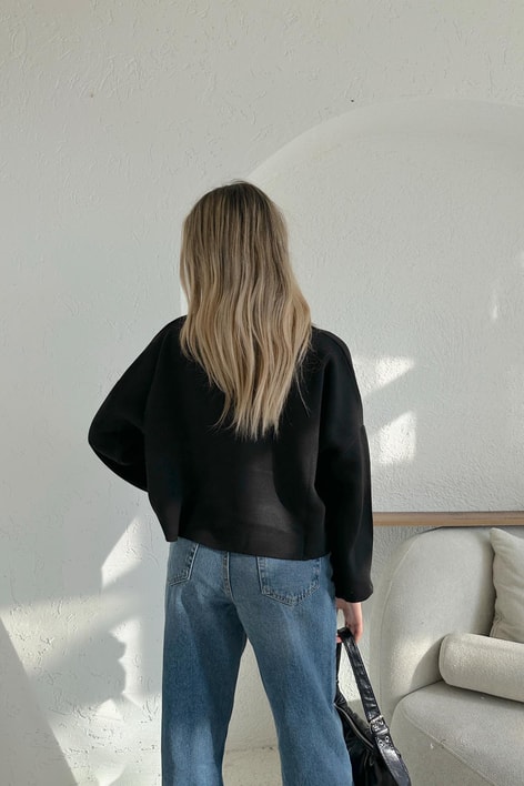 Bel Dekolteli Balıkçı Kazak Siyah