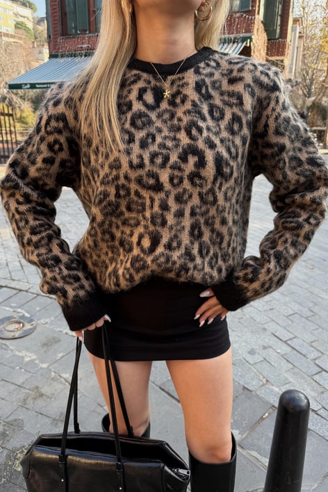 Bisiklet Yaka Leopar Kazak Kahve