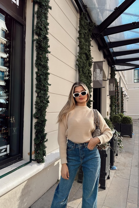 Bisiklet Yaka Yumoş Kazak Camel