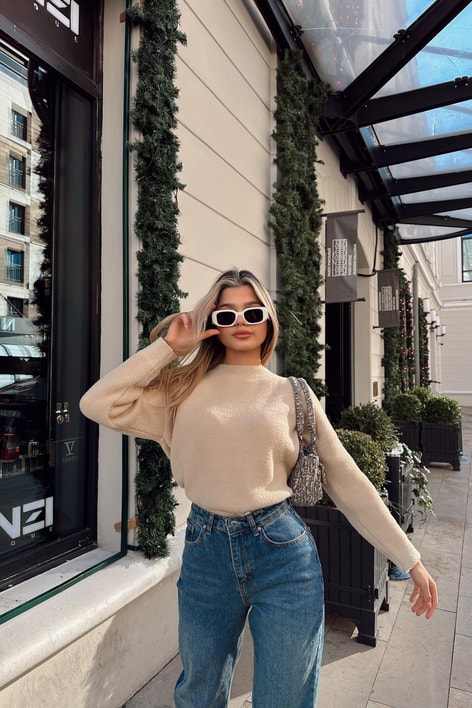 Bisiklet Yaka Yumoş Kazak Camel