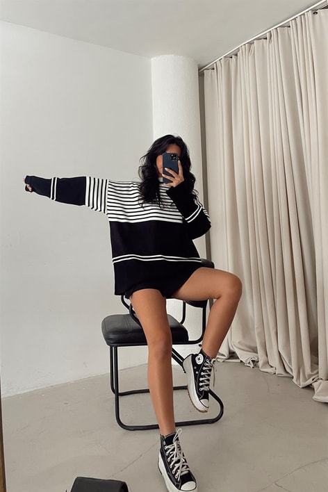 Çizgili Yingyang Kazak Krem