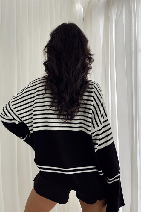 Çizgili Yingyang Kazak Krem