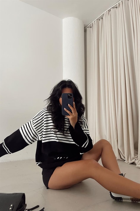 Çizgili Yingyang Kazak Krem