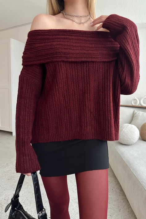 Degaje Yaka Fitilli Kazak Bordo