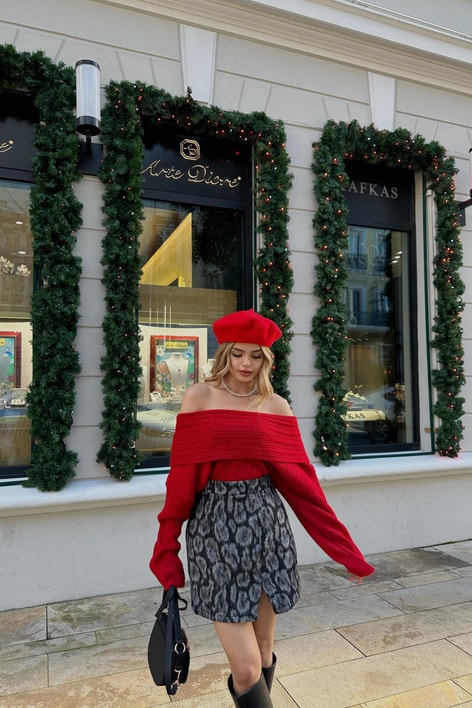 Degaje Yaka Fitilli Kazak Kırmızı