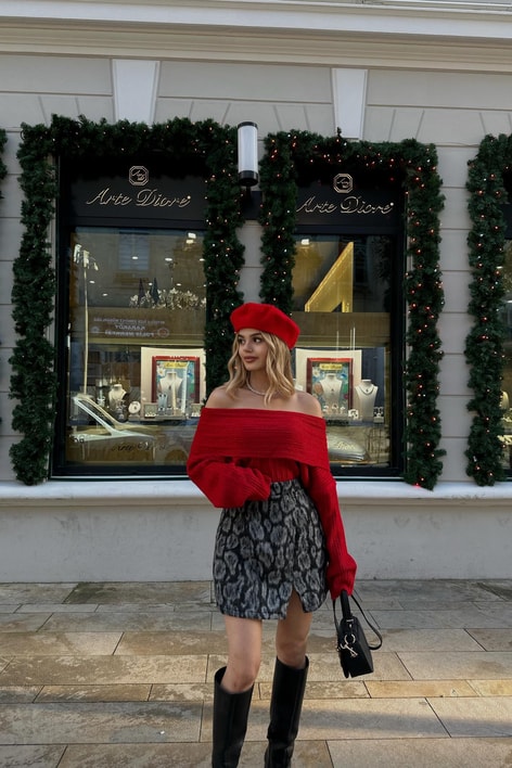 Degaje Yaka Fitilli Kazak Kırmızı