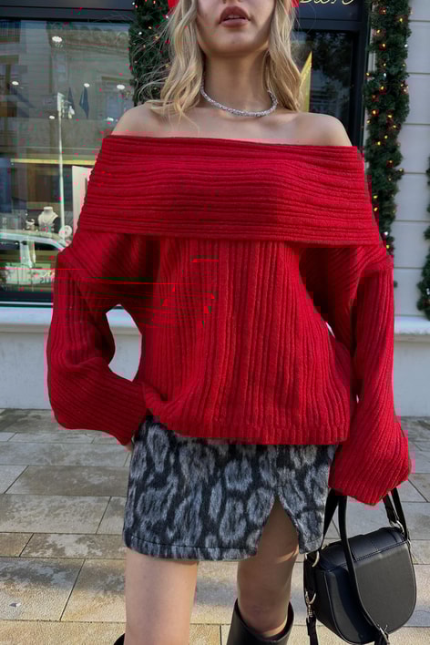 Degaje Yaka Fitilli Kazak Kırmızı