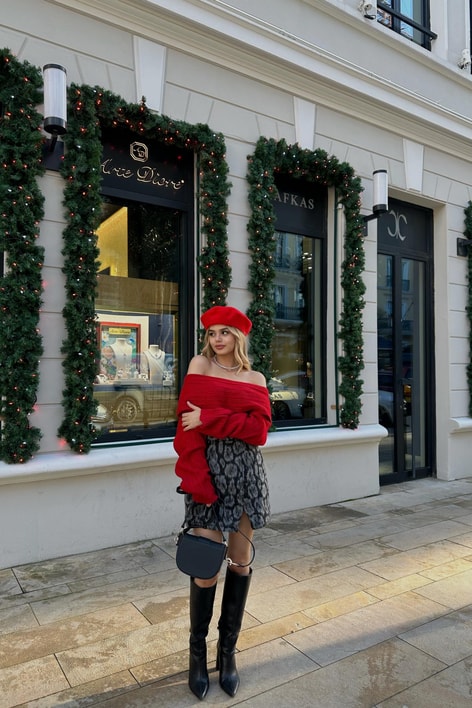 Degaje Yaka Fitilli Kazak Kırmızı