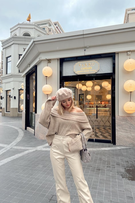 Degaje Yaka Fitilli Kazak Koyu Bej