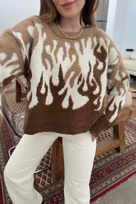 Desenli Yün Hırka Kahve