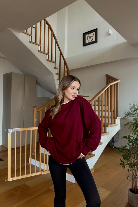 Detaylı Uzun Kol Tshirt Bordo