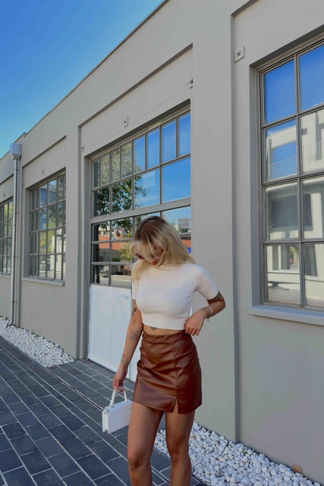 Fitilli Kısa kol Balıkçı Yaka Kazak Krem