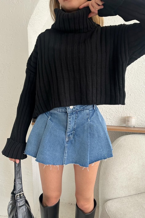 Geniş Kol Boğazlı Kazak Siyah