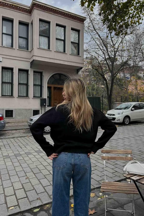 Göz Nakışlı Boncuklu Kazak Siyah