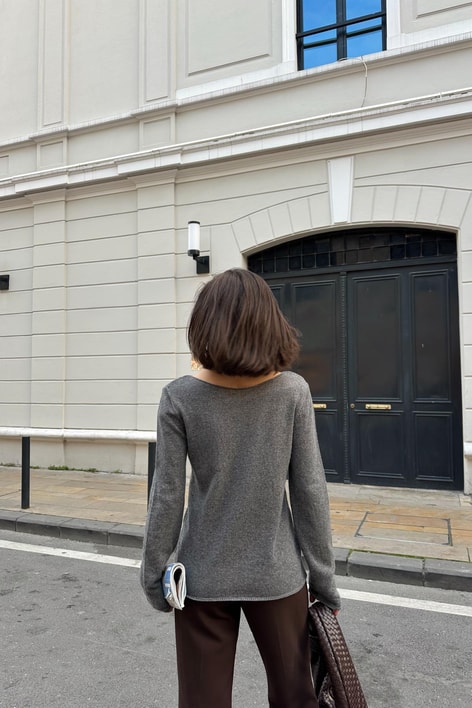 Kayık Yaka Kaşmir Kazak Füme