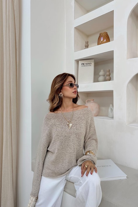 Kayık Yaka Salaş Triko Taş