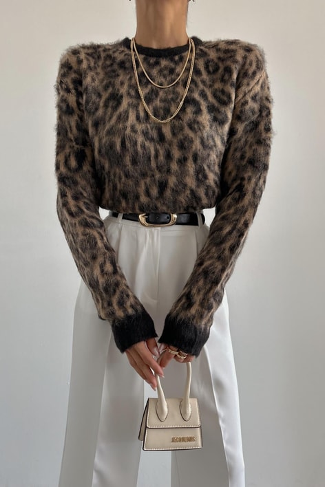 Leopar Yün Kazak Kahve