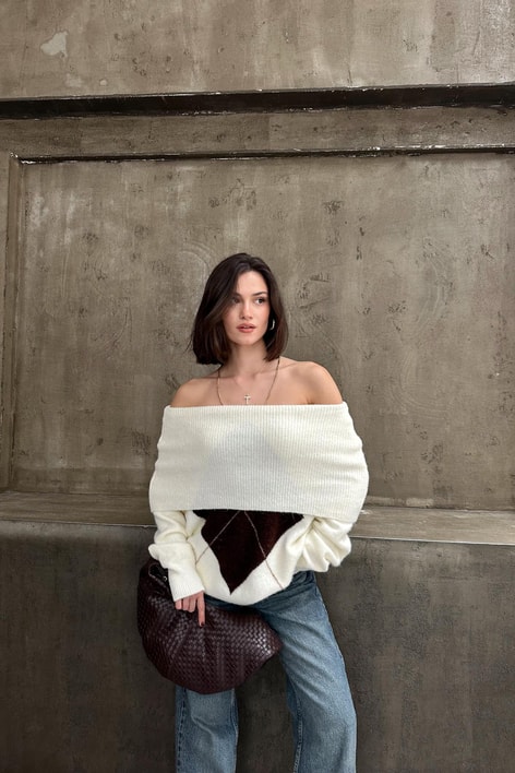 Madonna Yaka Baklava Desen Kazak Ekru