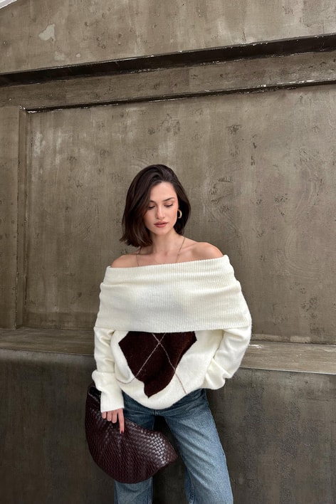 Madonna Yaka Baklava Desen Kazak Ekru