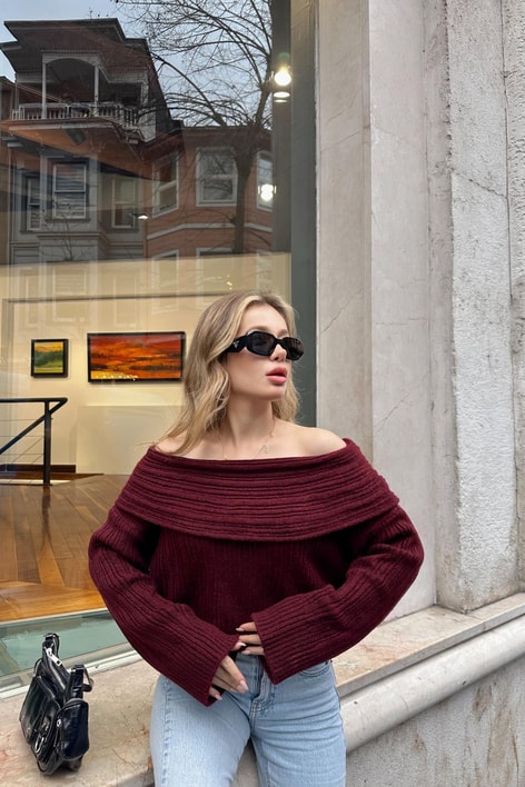 Madonna Yaka Fitilli Kazak Bordo