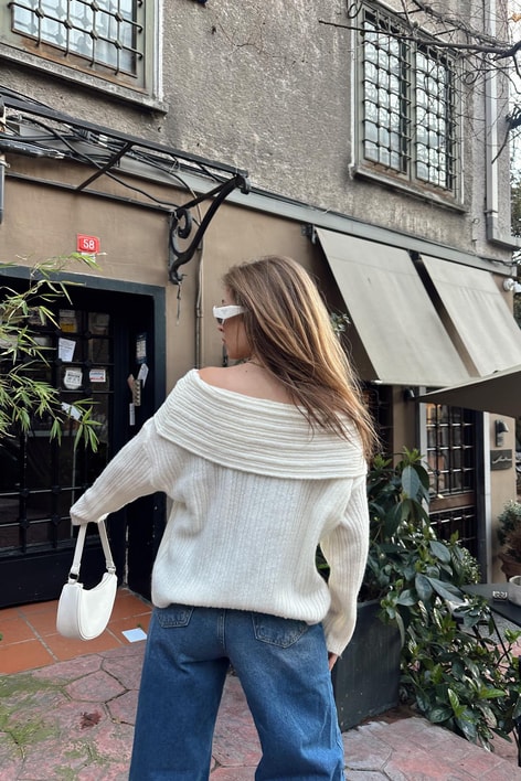 Madonna Yaka Fitilli Kazak Krem