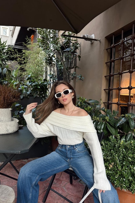 Madonna Yaka Fitilli Kazak Krem